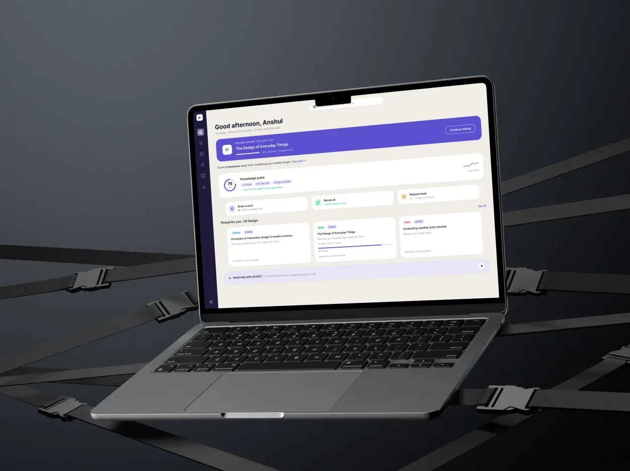 LibraryOS case study shown on a MacBook Pro mockup